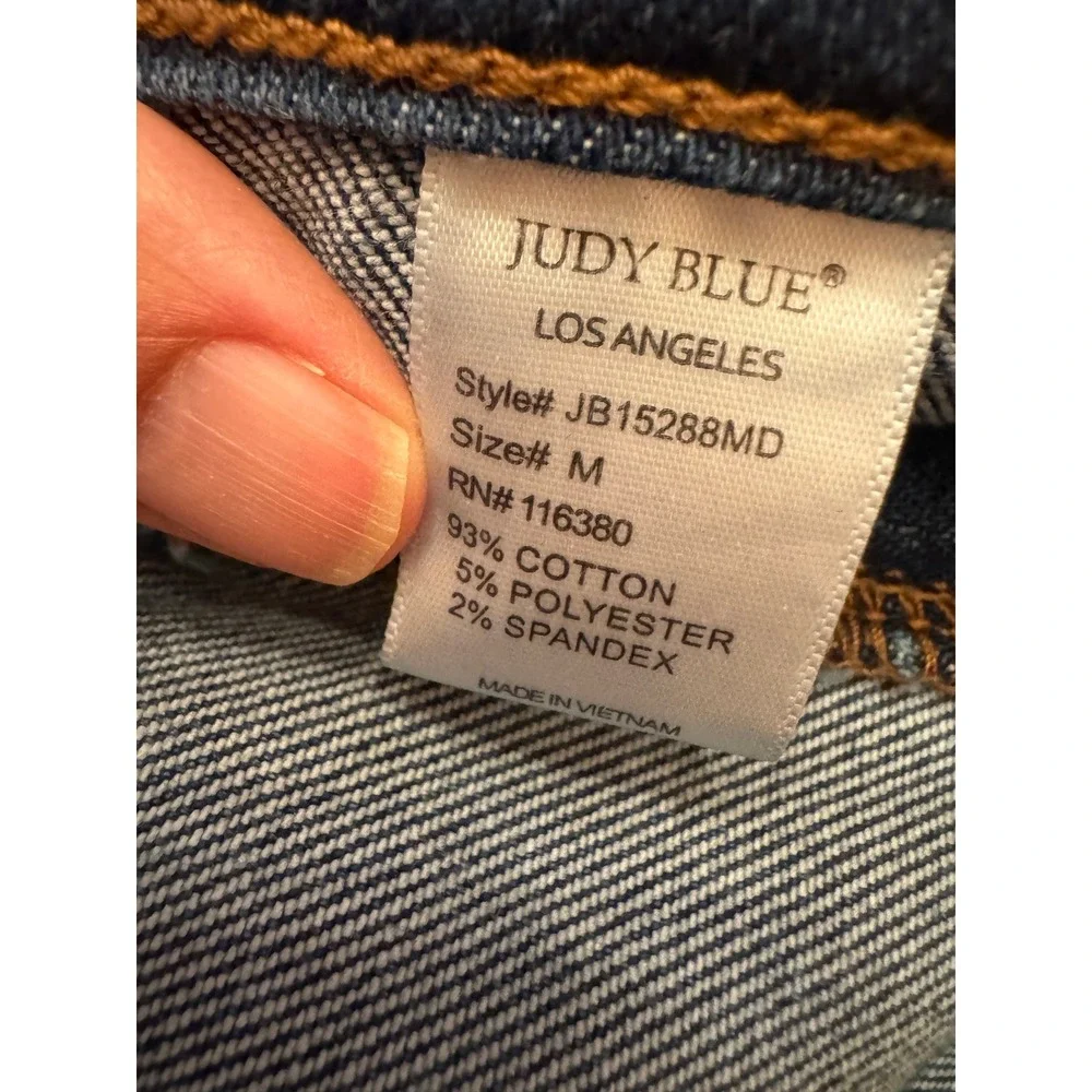 Judy Blue High Waist Back Flap Pockets Denim Shorts Women Size M Raw Hem Stretch
